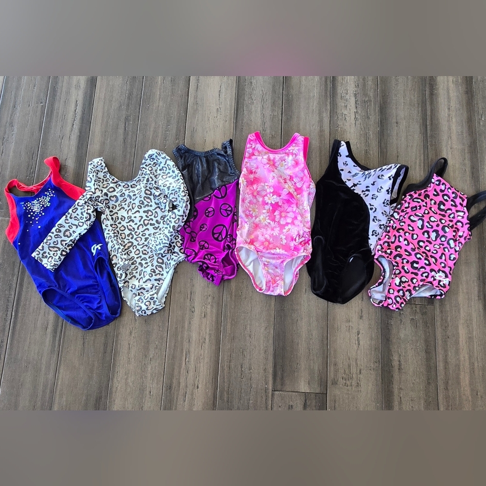 Size 6 Assorted Girls' One-Piece Leotards in Pink, Blue, Black, Purple, White